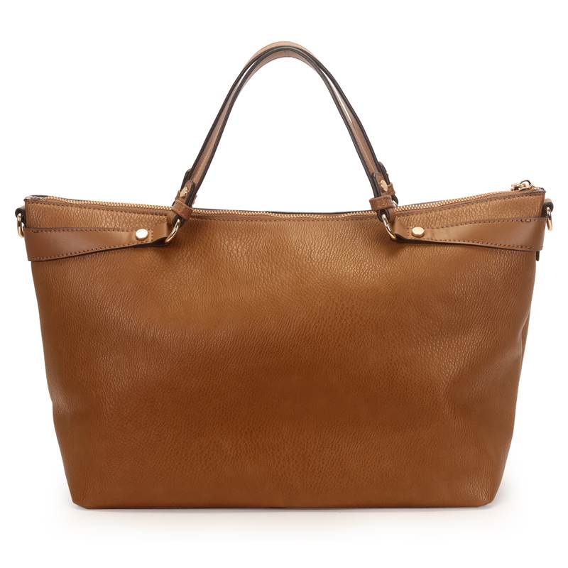 Bolsa tote feminina WJ marrom em material sintético com textura que imita couro e alças fixas